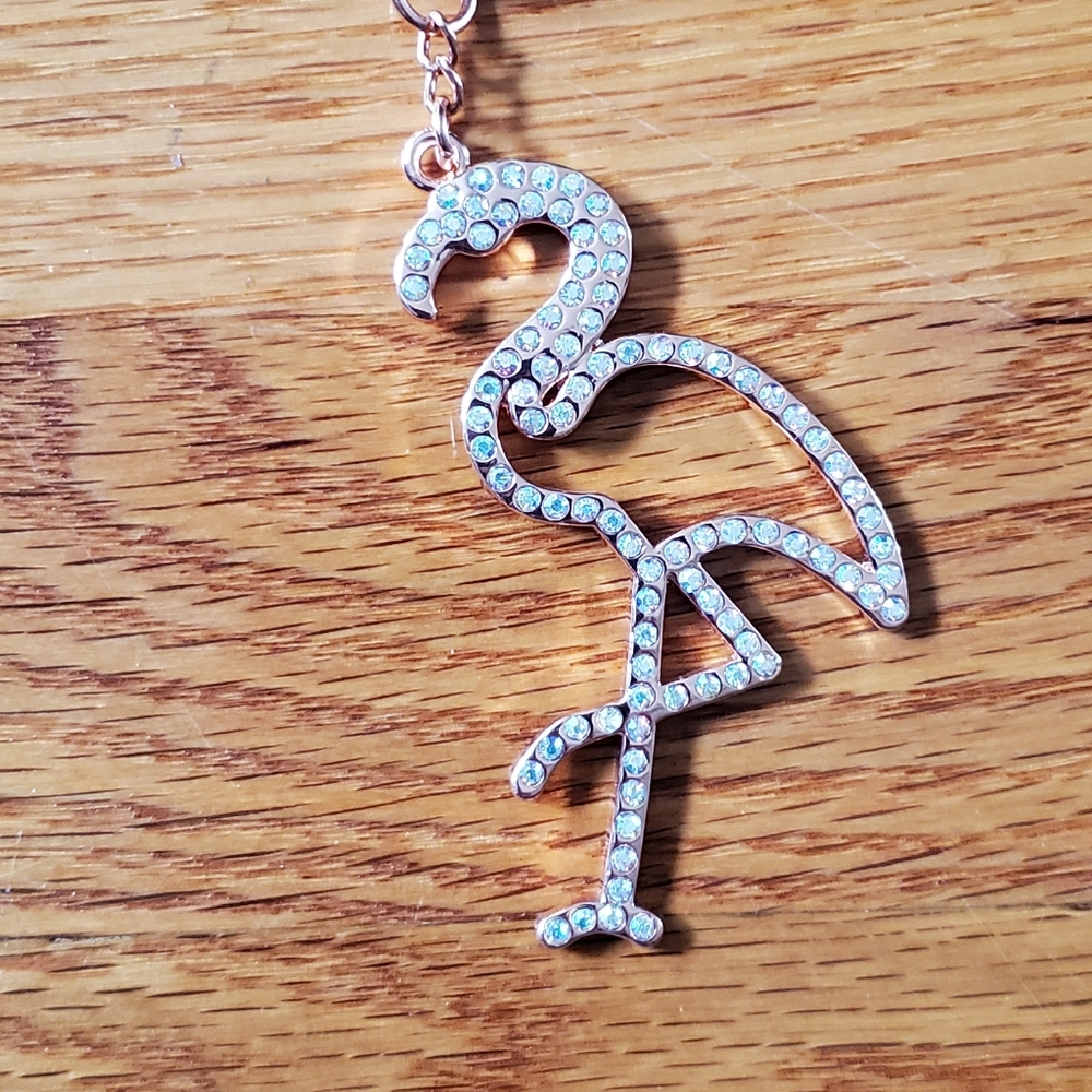 Flamingo rose gold beautiful crystals lobster claw and key ring NWT